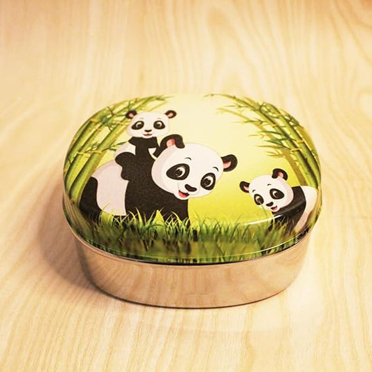 JISCOVERY Stainless Steel Airtight Square Lunch Box/Tiffin Box for Kids (Panda Design)