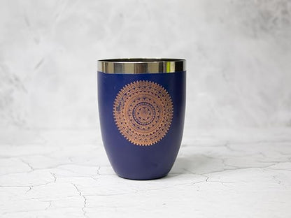 JISCOVERY Stainless Steel Printed Round Glasses Set of 4 Blue Color