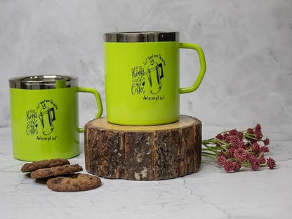 JISCOVERY Stainless Steel Coffee & Tea Mug with Printed Design Set of 2 Green Color