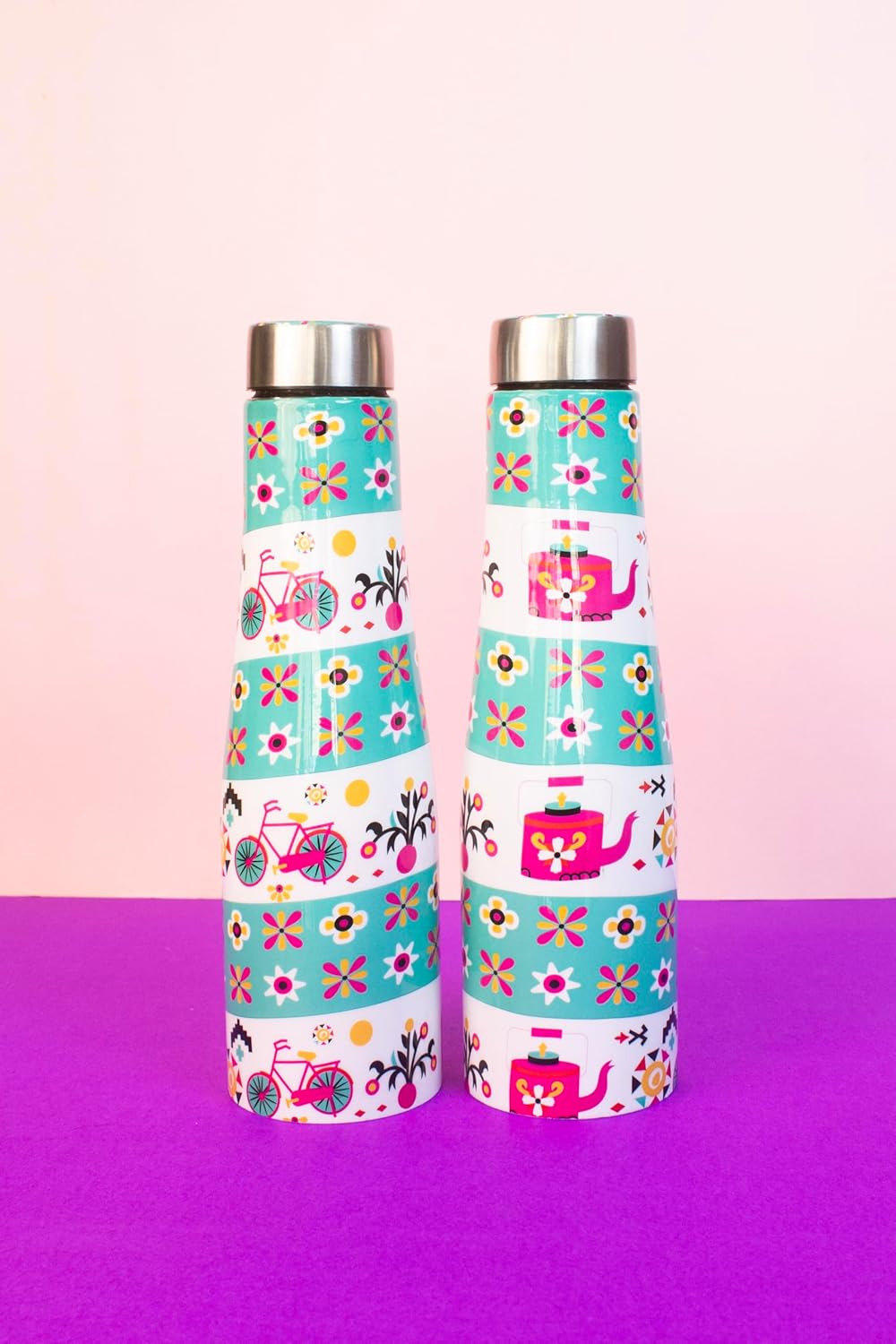 JISCOVERY Stainless Steel Printed Water Bottle Set of 2