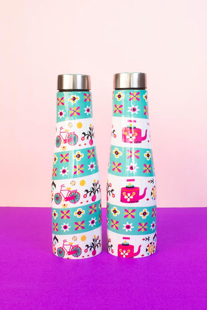 JISCOVERY Stainless Steel Printed Water Bottle Set of 2