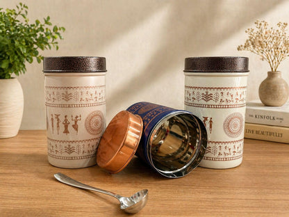 JISCOVERY Printed Steel Containers for Kitchen Storage Set Of 3