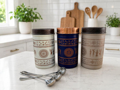 JISCOVERY Printed Steel Containers for Kitchen Storage Set Of 3