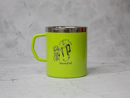 JISCOVERY Stainless Steel Coffee & Tea Mug with Printed Design Set of 2 Green Color