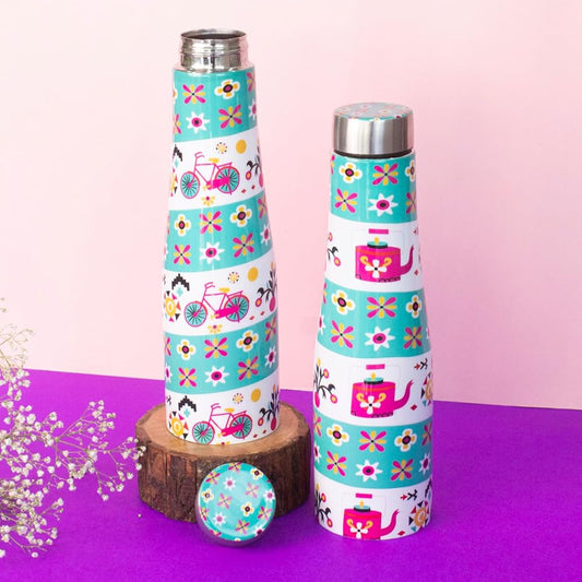 JISCOVERY Stainless Steel Printed Water Bottle Set of 2