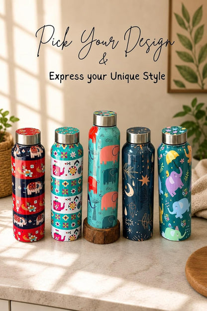 JISCOVERY Premium Stainless Steel Water Bottle| Elephant Design- 1000 ML Bottle for Office, School & Home| Leak Proof & Rust Proof