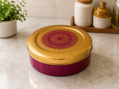 JISCOVERY Stainless Steel Airtight 7 Compartments Spice Box With Solid Lid & 1 Spoon Mehroon