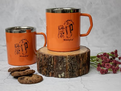 JISCOVERY Stainless Steel Coffee & Tea Mug with Printed Design Set of 2