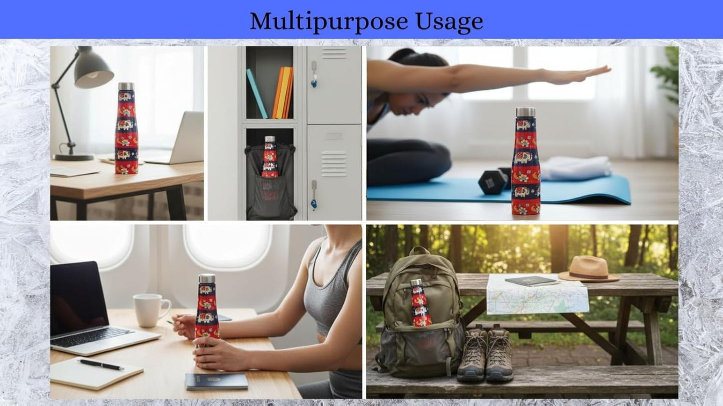 JISCOVERY Premium Stainless Steel Water Bottle| Elephant Design- 1000 ML Bottle for Office, School & Home| Leak Proof & Rust Proof