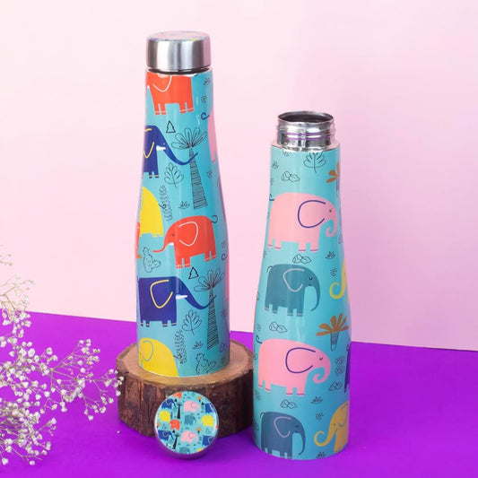 JISCOVERY Stainless Steel Printed Water Bottle Set of 2