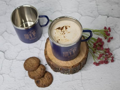 JISCOVERY Stainless Steel Coffee & Tea Mug with Printed Design Set of 2 Blue Color