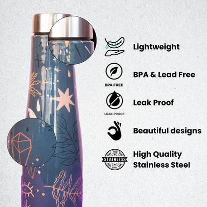 JISCOVERY Premium Stainless Steel Water Bottle| Moon Design- 1000 ML Bottle for Office, School & Home| Leak Proof & Rust Proof