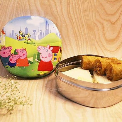 JISCOVERY Stainless Steel Airtight Square Lunch Box/Tiffin Box for Kids (Peppa Pig Design)