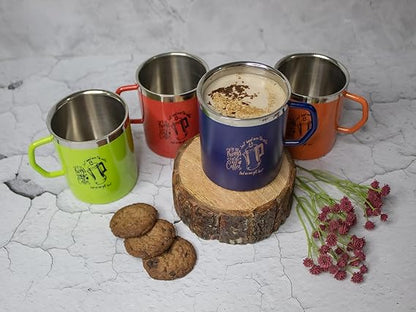 JISCOVERY Stainless Steel Coffee & Tea Mug with Printed Design Set of 4