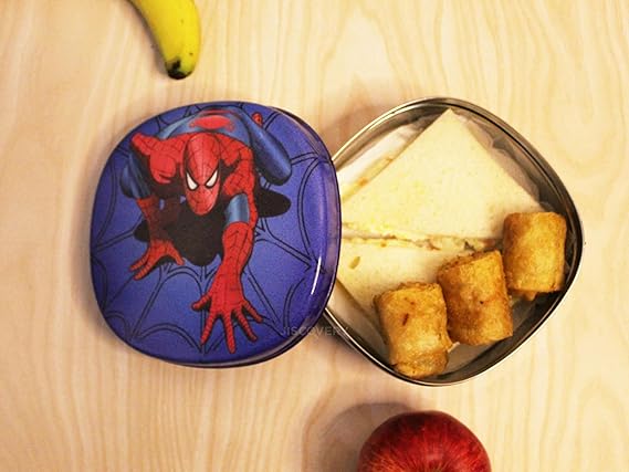 JISCOVERY Stainless Steel Airtight Square Lunch Box/Tiffin Box for Kids (Spiderman Design)