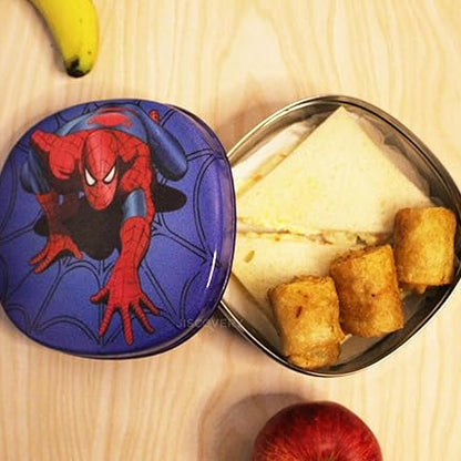 JISCOVERY Stainless Steel Airtight Square Lunch Box/Tiffin Box for Kids (Spiderman Design)