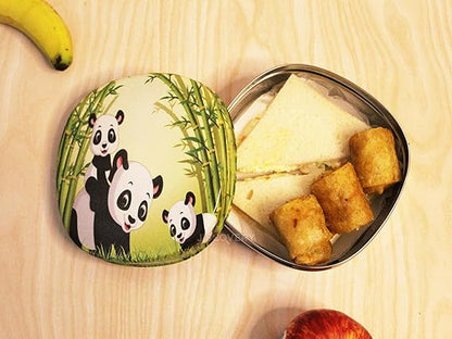 JISCOVERY Stainless Steel Airtight Square Lunch Box/Tiffin Box for Kids (Panda Design)