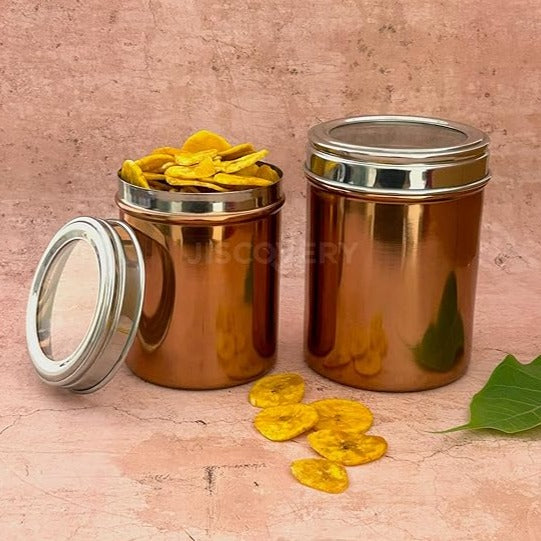 JISCOVERY Stainless Steel Airtight Container for kitchen storage Set of 2| Transparent Lid