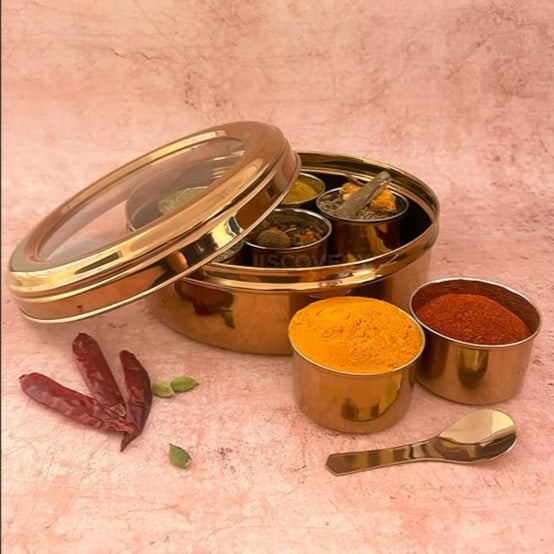 JISCOVERY Stainless Steel Airtight 7 Containers Masala Box With Transparent Lid