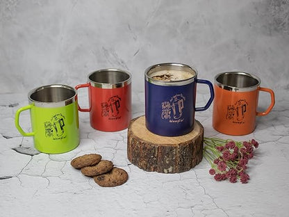 JISCOVERY Stainless Steel Coffee & Tea Mug with Printed Design Set of 4