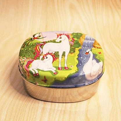 JISCOVERY Stainless Steel Airtight Square Lunch Box/Tiffin Box for Kids (Unicorn Design)