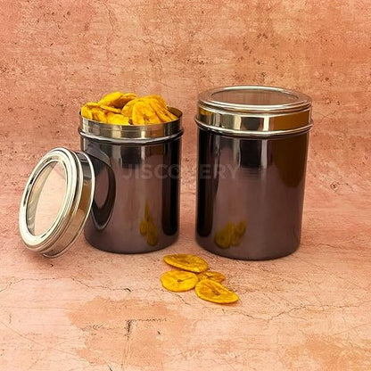 JISCOVERY Stainless Steel Airtight Container for kitchen storage Set of 2| Transparent Lid|