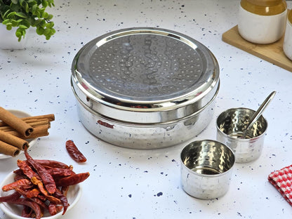 JISCOVERY Stainless Steel Airtight 7 Compartments Spice Box With Solid Lid & 1 Spoon