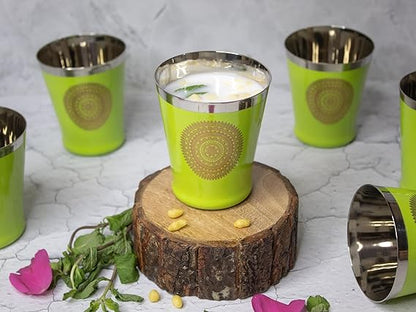 JISCOVERY Stainless Steel Printed Glasses Set of 6 Bucket shape Green Color