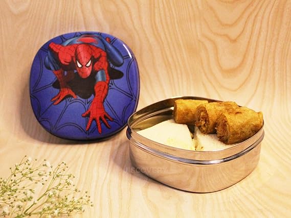 JISCOVERY Stainless Steel Airtight Square Lunch Box/Tiffin Box for Kids (Spiderman Design)