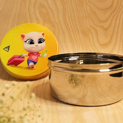 JISCOVERY Stainless Steel Airtight Square Lunch Box/Tiffin Box for Kids (Kitty Design)