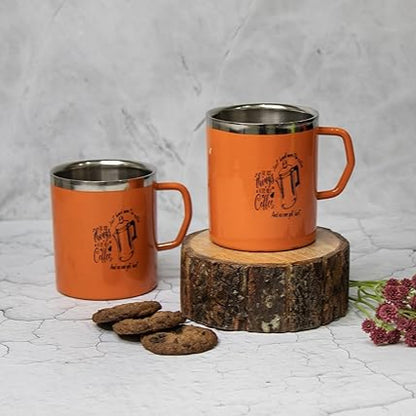 JISCOVERY Stainless Steel Coffee & Tea Mug with Printed Design Set of 2