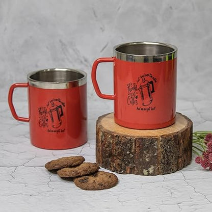 JISCOVERY Stainless Steel Coffee & Tea Mug with Printed Design Set of 2