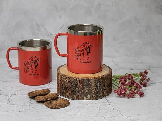 JISCOVERY Stainless Steel Coffee & Tea Mug with Printed Design Set of 2