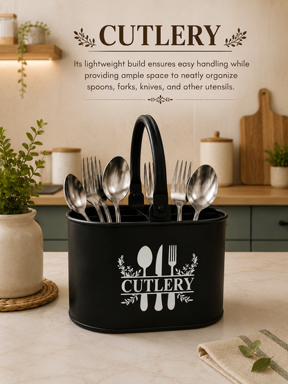 JISCOVERY Metal Cutlery Holder with 4 Compartments| Spoon Stand for Dinning Table
