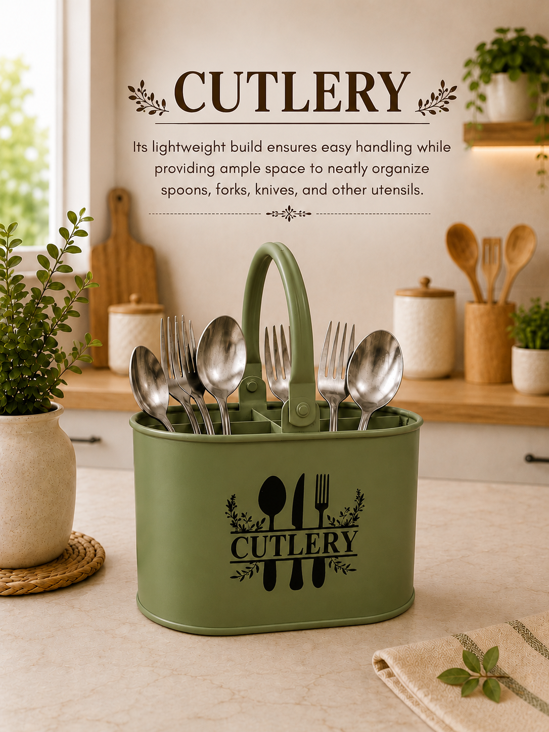 JISCOVERY Metal Cutlery Holder with 4 Compartments JISCOVERY Metal Cutlery Holder with 4 Compartments| Spoon Stand for Dinning Table