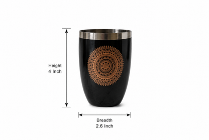 JISCOVERY Stainless Steel Round Printed Black Color Glasses Set of 6