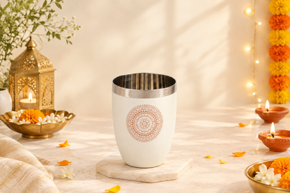 Diwali Gifting Box Stainless Steel Round Glasses Set Of 4 With Box Beige Color