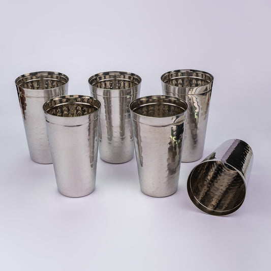 JISCOVERY Stainless Steel Lassie Glass Set of 6| Glass for Water, Milk & Juice| Glass Tumbler| Daily Use Water Drinking Glass| Durable| Silver| Capacity- 700 ML