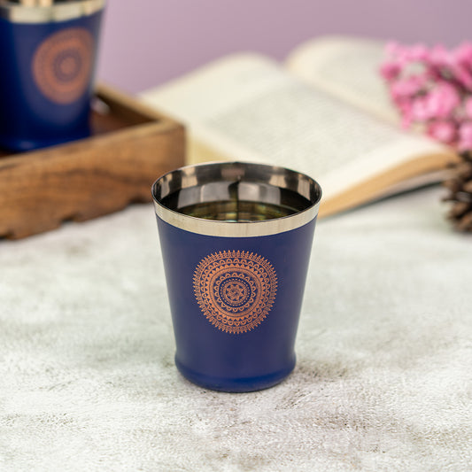 JISCOVERY Stainless Steel Printed Glasses Set of 6 Bucket shape Blue color
