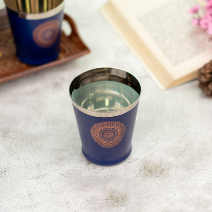 JISCOVERY Stainless Steel Printed Glasses Set of 6 Bucket shape Blue color