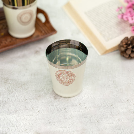 JISCOVERY Stainless Steel Printed Glasses Set of 6 Bucket shape Beige color