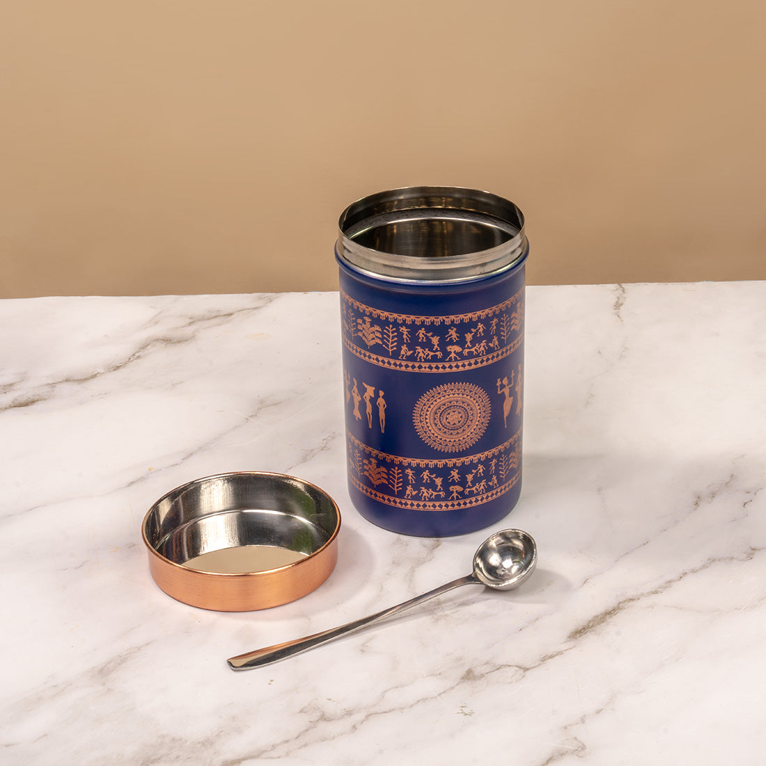 JISCOVERY Printed Steel Containers for Kitchen Storage Set of 2 (Blue Color)