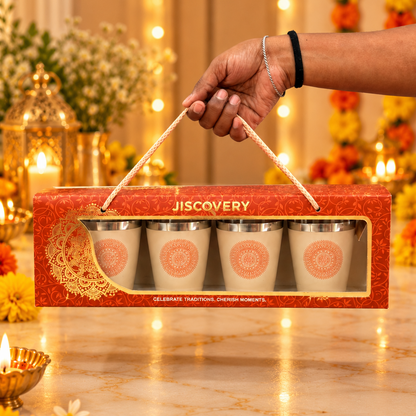 Diwali Gifting Box Stainless Steel Bucket Glasses Set Of 4 With Box (Coffee color)