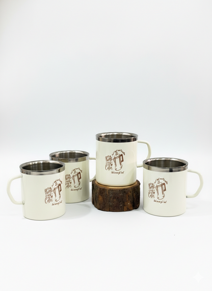 JISCOVERY Stainless Steel Coffee & Tea Mug with Printed Design Set of 4 for Home, Office, Travel & Gifting| Mugs with Handle| 300 ML (Beige) (4)