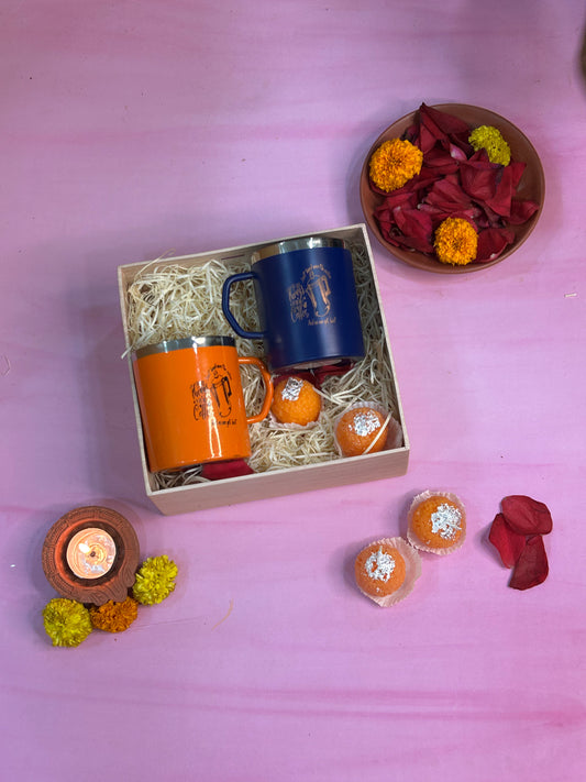 Stainless Steel double wall Coffee Mugs with Laddu candles