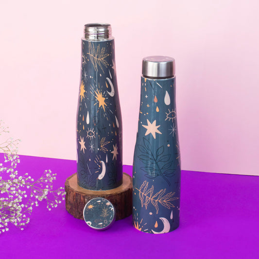 JISCOVERY Stainless Steel Printed Water Bottle Set of 2