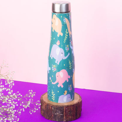 JISCOVERY Premium Stainless Steel Printed Water Bottle| Elephant Design- 1000 ML Bottle for Office, School & Yoga| Leak Proof & Rust Proof