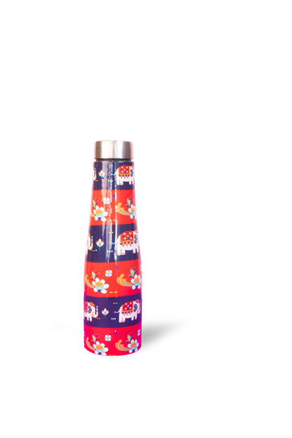 JISCOVERY Printed Stainless Steel Water Bottle| Elephant Design Funky Bottle| 1 Litre Aesthetic Bottle for Office, School & Home| Leak Proof, Rust Proof & Durable| 1000 ML (Red)