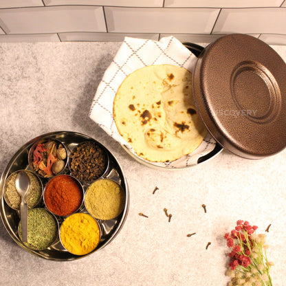Jiscovery Stainless Steel Masala Daani and Puri Dabba with Lid Combo for Kitchen White Color