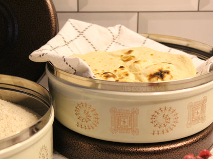 Jiscovery Stainless Steel Airtight Designer Chapati Box Beige Color Set of 2